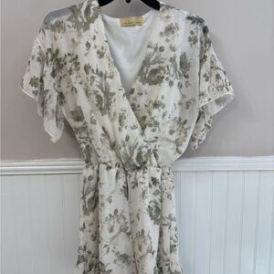 Floral Wrap Midi Dress in Sage Green on Cream